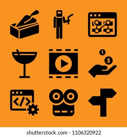 labor, environment, light, antique, man and backdrop icon vector set. Flat vector design with filled icons. Designed for web and software interfaces