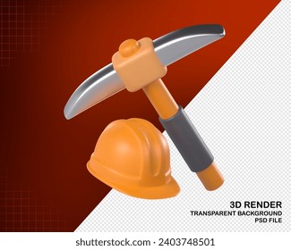 Arbeitsmittel: Barrier, Jack Hammer, Hammer, Pickaxe, Schaufel, Arbeitswesten und Helme, Drill, Measure, Brickwall, Konstruktion, Werkzeugkasten, Schmerzwalze. 3D-Rendering