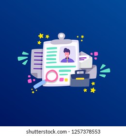 Labor exchange gives work. Internet employment agency. Cartoon vector.