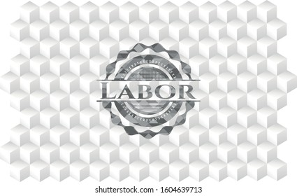 Labor grey emblem with geometric cube white background