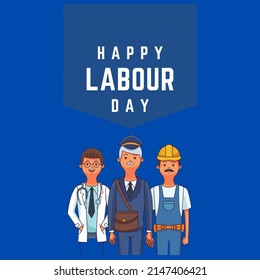 labor group cartoon graphic vector illustration, text. top view, perfect for backdrops, social media and commemorating work safety day