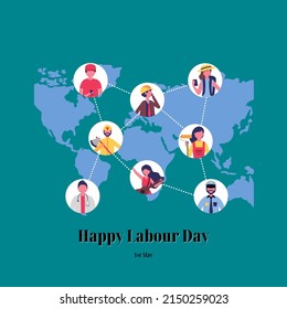 labor group cartoon graphic vector illustration, globe, text. top view, perfect for backgrounds, wallpapers, social media and commemorating world labor day