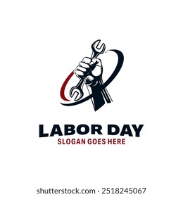 Labor hand holding a spanner labor tool logo design