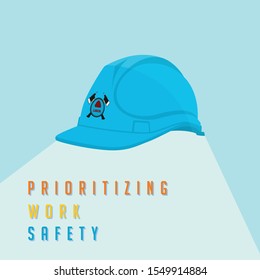 Labor Helmet with text "Prioritizing Work Safety" vector design