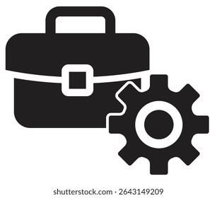 LABOR icon. A black silhouette icon displays a briefcase with a central buckle next to a gear. 