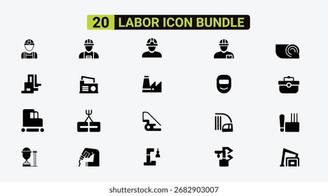 Paquete de ícono laboral. Una colección de iconos lineales relacionados con la construcción, como día del trabajo, construcción, empresa, trabajadores, materiales, remodelación, reparación y más