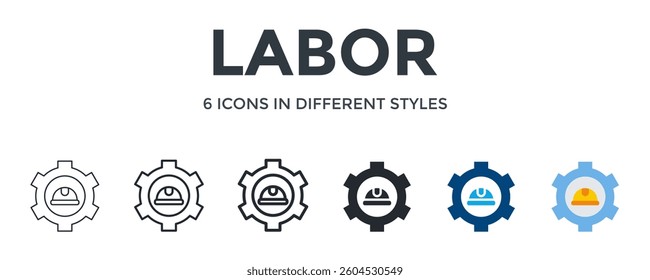 Labor Icon In Different Style Vector Illustration. Designed In Thin Line, Regular Line, Bold Line, Glyph, Color Fill, And Flat Style Can Be Used For Web