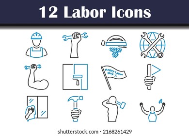 Labor Icon Set. Editable Bold Outline With Color Fill Design. Vector Illustration.