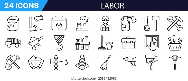 Labor icon set. Linear style. Building icon.