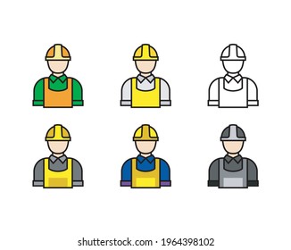 labor icon set, worker avatar vector with line and flat icons.