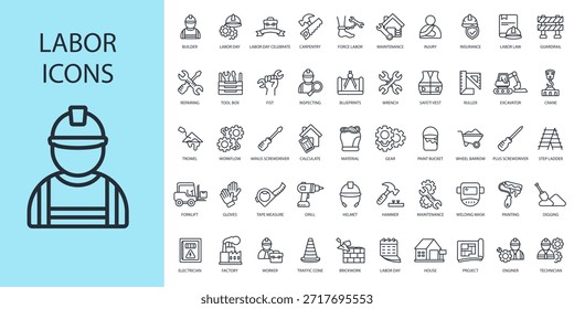 labor icon set.vector.Editable stroke.linear style sign for use web design,logo.Symbol illustration.