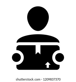 Labor icon vector male logistics worker service person profile avatar with cargo package box for courier and delivery in Glyph Pictogram Symbol illustration