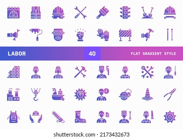 Labor icons set. Flat Gradient set of vector. Can used for digital product, presentation, UI and many more.