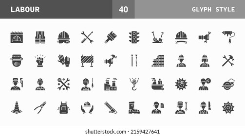 Iconos de trabajo establecidos. Conjunto de glifos del vector. Se puede usar para productos digitales, presentación, interfaz de usuario y muchos más.