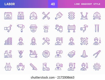 Labor icons set. Line Gradient set of vector. Can used for digital product, presentation, UI and many more.