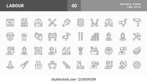 Iconos de trabajo establecidos. Conjunto de líneas de iconos vectoriales editables y píxeles perfectos. Se puede usar para productos digitales, presentación, interfaz de usuario y muchos más.