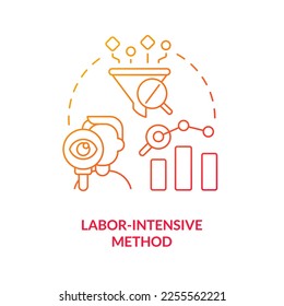 Labor intensive method red gradient concept icon. High working load. Disadvantage of case study abstract idea thin line illustration. Isolated outline drawing. Myriad Pro-Bold font used