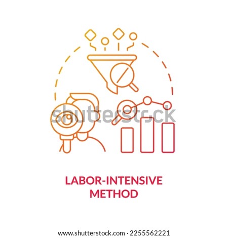 Labor intensive method red gradient concept icon. High working load. Disadvantage of case study abstract idea thin line illustration. Isolated outline drawing. Myriad Pro-Bold font used