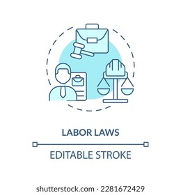 Labor laws blue concept icon. Employee rights protection. Law and legal issue abstract idea thin line illustration. Isolated outline drawing. Editable stroke. Arial, Myriad Pro-Bold fonts used