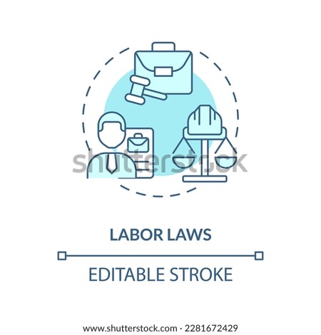 Labor laws blue concept icon. Employee rights protection. Law and legal issue abstract idea thin line illustration. Isolated outline drawing. Editable stroke. Arial, Myriad Pro-Bold fonts used