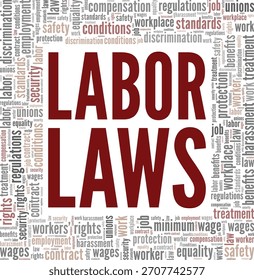 Diseño conceptual de la nube de palabras de las leyes laborales aislado en el fondo blanco.