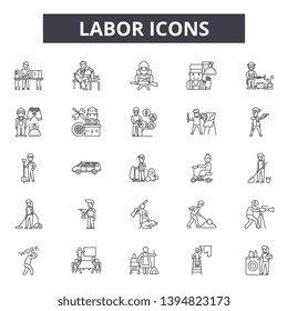 Labor line icon signs.  Linear vector outline illustration set concept.