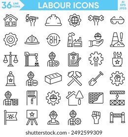 Iconos de línea de trabajo Vector e Illustrator conjunto