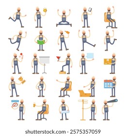labor man characters in different poses illustration set