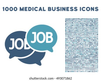 Labor Market icon with 1000 medical business cyan and blue vector pictograms. Set style is flat bicolor symbols, white background.