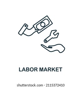 Icono del mercado laboral. Elemento de línea de la colección de economía de mercado. Señal de icono del Mercado Laboral Lineal para diseño web, infografías y más.