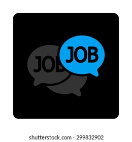 Labor Market icon. This flat rounded square black button uses gray and blue colors and isolated on a white background.