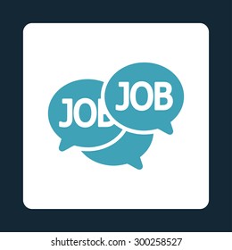 Labor Market icon. This flat rounded square button uses blue and white colors and isolated on a dark blue background.