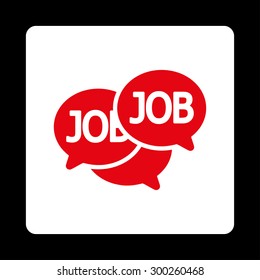 Labor Market icon. This flat rounded square button uses red and white colors and isolated on a black background.