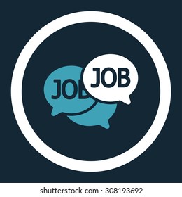 Labor Market vector icon. This flat rounded symbol uses blue and white colors and isolated on a dark blue background.