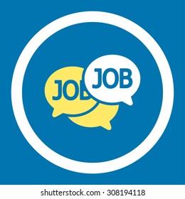 Labor Market vector icon. This flat rounded symbol uses yellow and white colors and isolated on a blue background.