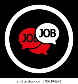 Labor Market vector icon. This flat rounded symbol uses red and white colors and isolated on a black background.
