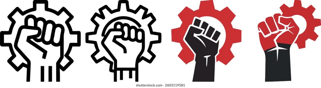 Labor Movement Vector Icons - Clenched Fist and Gear Symbol,