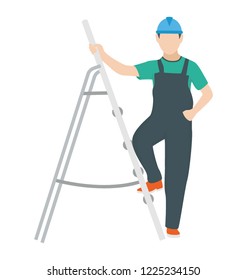 
A labor on a ladder for construction work 
