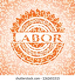 Labor orange tile background illustration. Square geometric mosaic seamless pattern with emblem inside.
