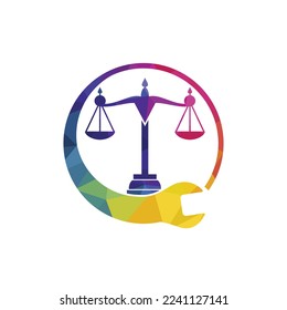 Labor protection law logo concept. Wrench with scale icon logo design template.