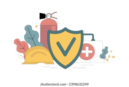 Protección laboral. Proteger la seguridad de los trabajadores. Ilustración plana del vector