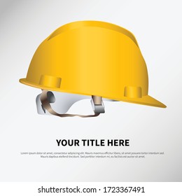 Labor protection and safety vector concept, yellow construction helmet  for workers, contractor or builders