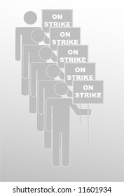labor protest - stick figures holding signs that say on strike - vector