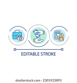 Labor reward loop concept icon. Calculate wages. Employment. Work payment. Accounting abstract idea thin line illustration. Isolated outline drawing. Editable stroke. Arial font used