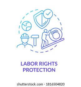 Labor Rights Protection Blue Gradient Concept Icon. Employee Health Safety. Support Labour Movement. Trade Union Idea Thin Line Illustration. Vector Isolated Outline RGB Color Drawing