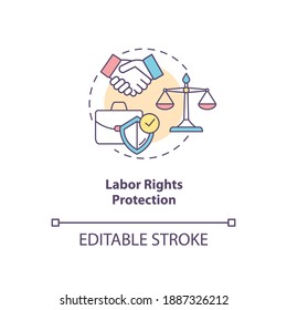 Labor Rights Protection Concept Icon. Social Change Benefit Idea Thin Line Illustration. Right To Work. Employment Free Choice. Equal Work. Vector Isolated Outline RGB Color Drawing. Editable Stroke