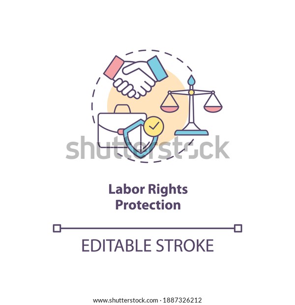 Labor rights protection concept icon. Social\
change benefit idea thin line illustration. Right to work.\
Employment free choice. Equal work. Vector isolated outline RGB\
color drawing. Editable\
stroke