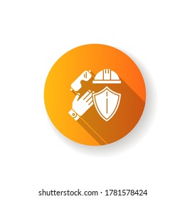 Labor safety orange flat design long shadow glyph icon. Uniform to work on production. Protection headwear for manufacturing worker. Professional mechanical hardhat. Silhouette RGB color illustration