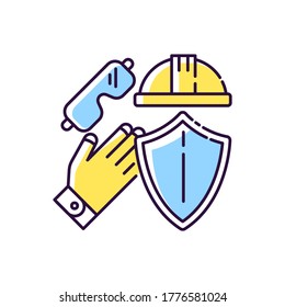 Labor safety RGB color icon. Uniform to work on heavy production. Civil engineering gear. Protection headwear for manufacturing worker. Professional mechanical hardhat. Isolated vector illustration