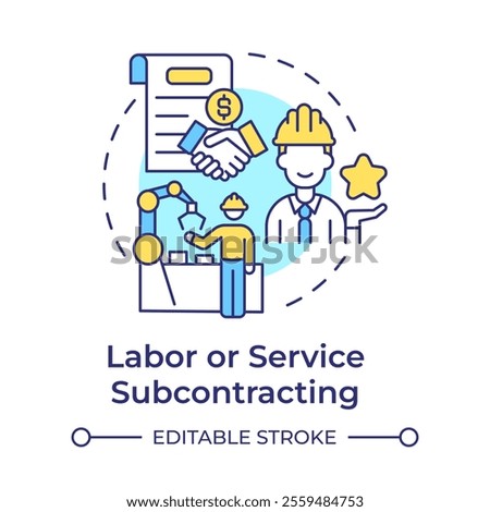 Labor or service subcontracting multi color concept icon. Outsourcing specialized work. Workforce management. Round shape line illustration. Abstract idea. Graphic design. Easy to use in article